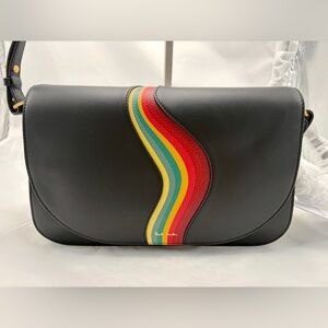 Paul Smith Black Swirl Leather Saddle Bag NWT
